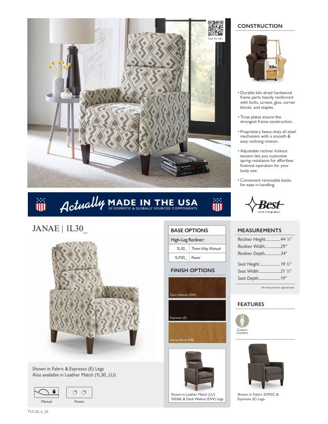 Janae Oceanside High Leg Recliner