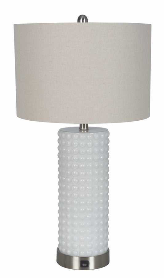 White Glass Table Lamp with USB