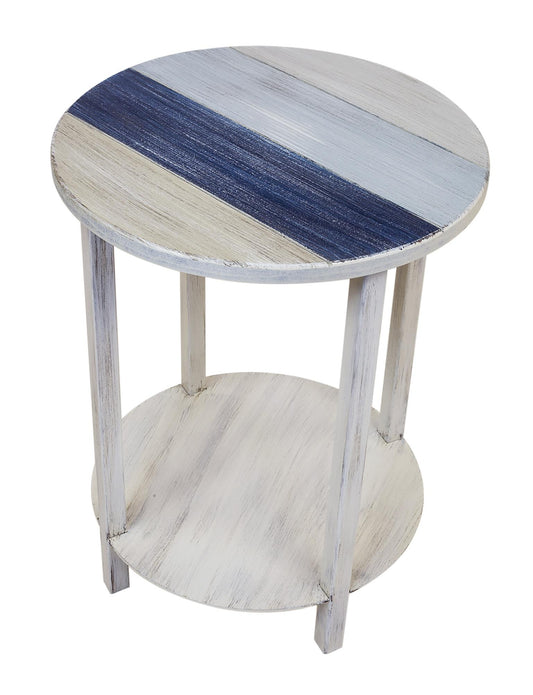 Cottage/Nautical Color Accent Round End Table with Striped Top
