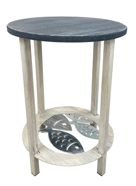 Cottage/Nautical Round End Table with School of Fish Accent