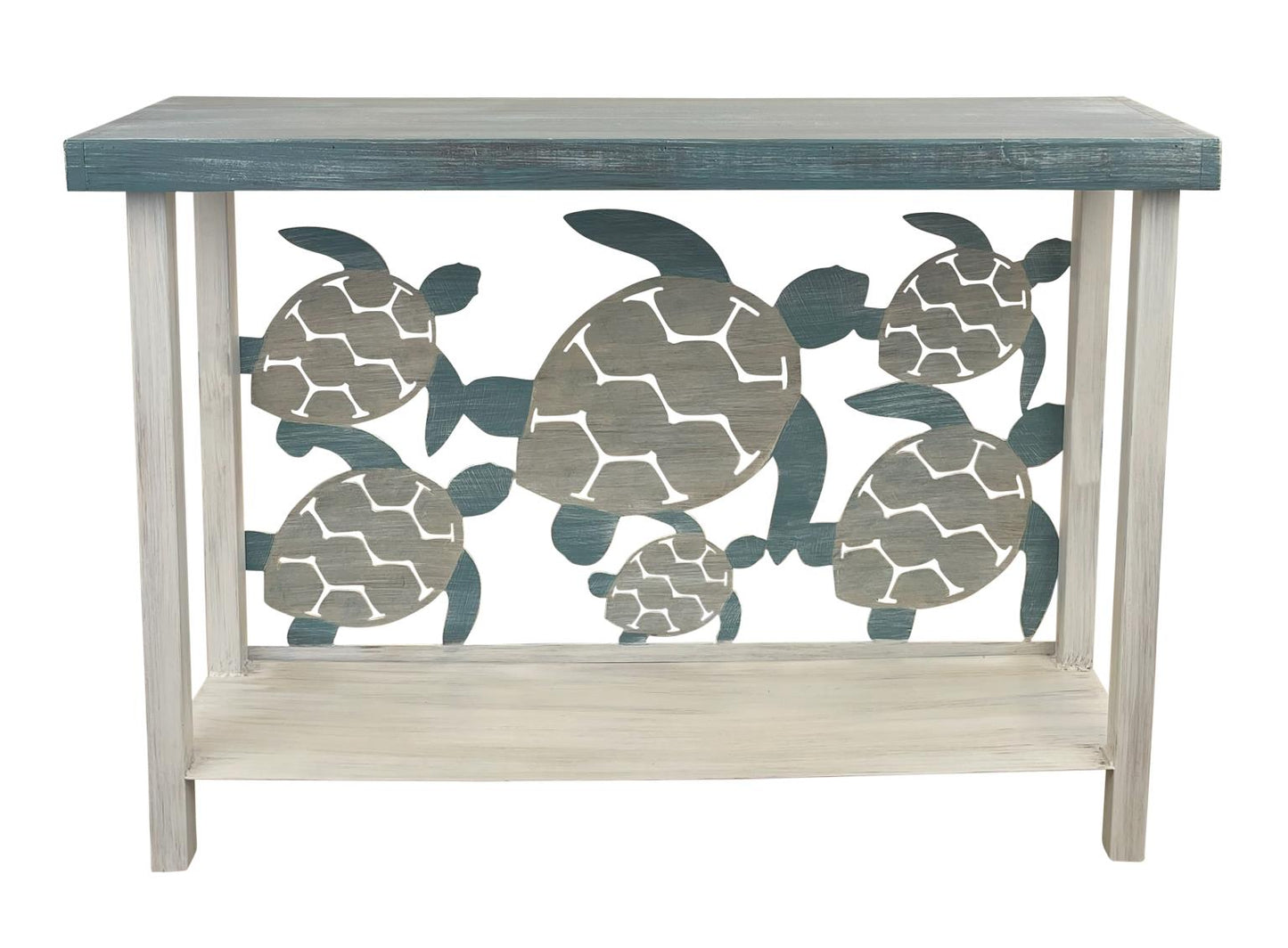 COTTAGE/TIDE IRON RECTANGLE SOFA TABLE WITH TURTLE ACCENT