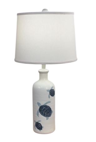 Weathered White Etched Turtle Table Lamp