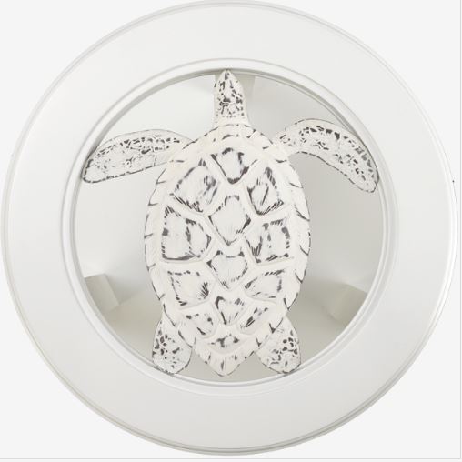 Cayman Round End Table White with Turtle Inserts
