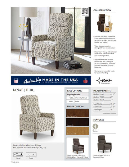 Janae Oceanside High Leg Recliner
