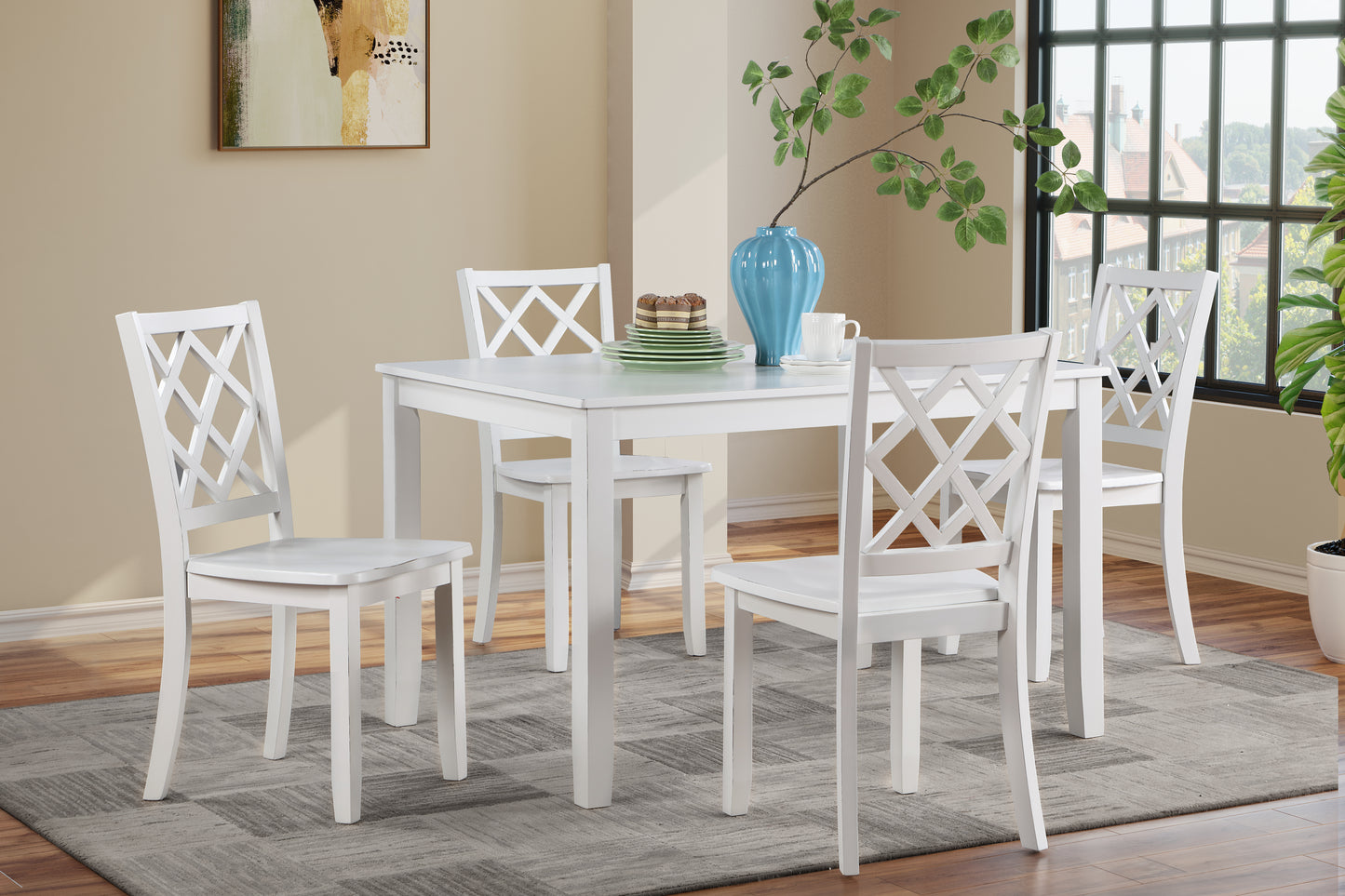 TRELLIS 5 PC DINING SET, TABLE & 4 CHAIRS - WHITE