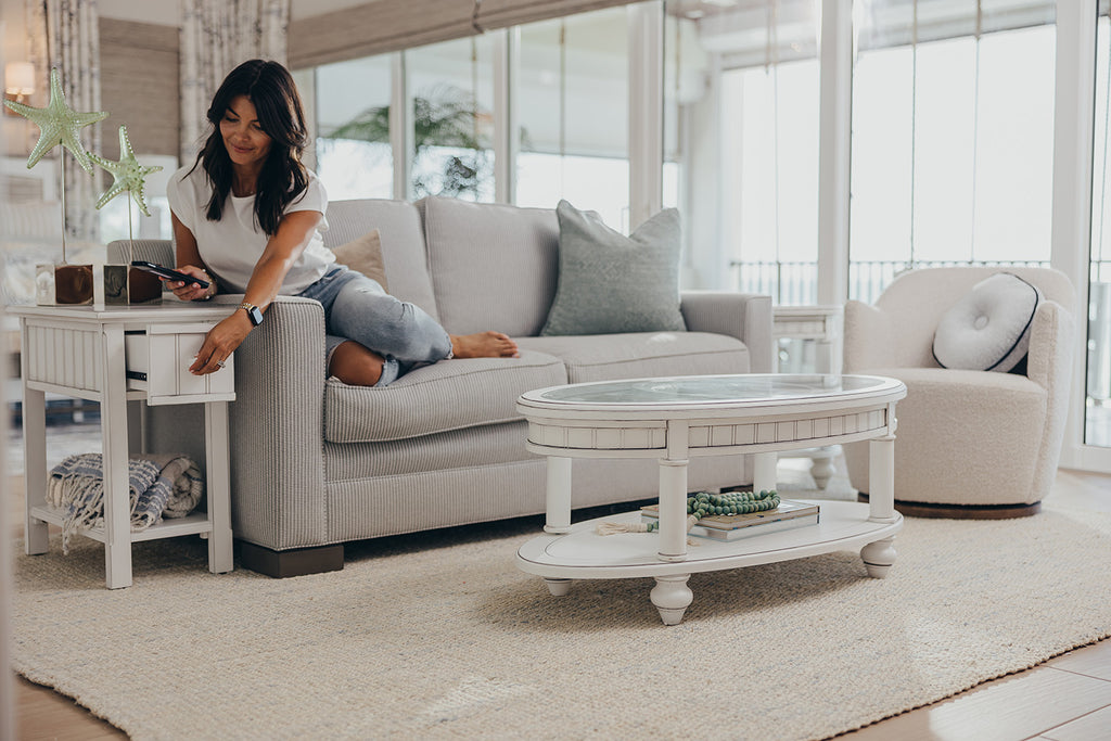 Monaco White Oval Cocktail Table