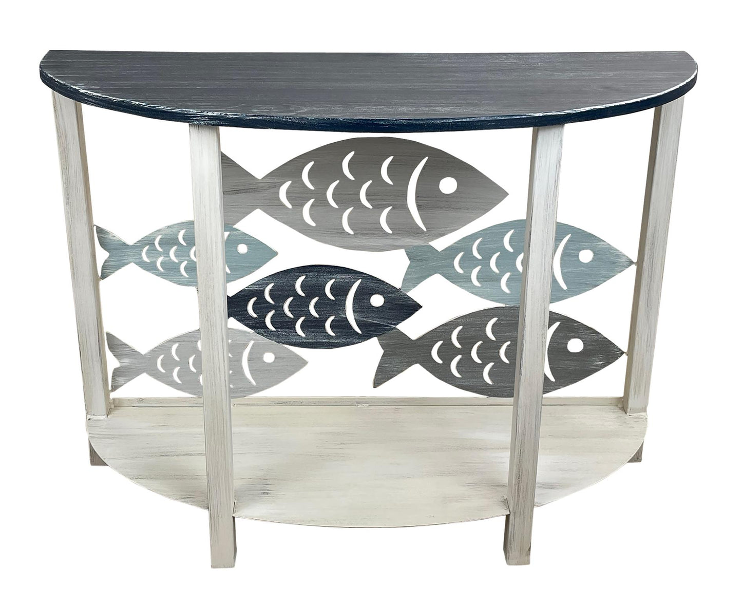 IRON ROUNDED SOFA TABLE WITH SCHOOL OF FISH ACCENT