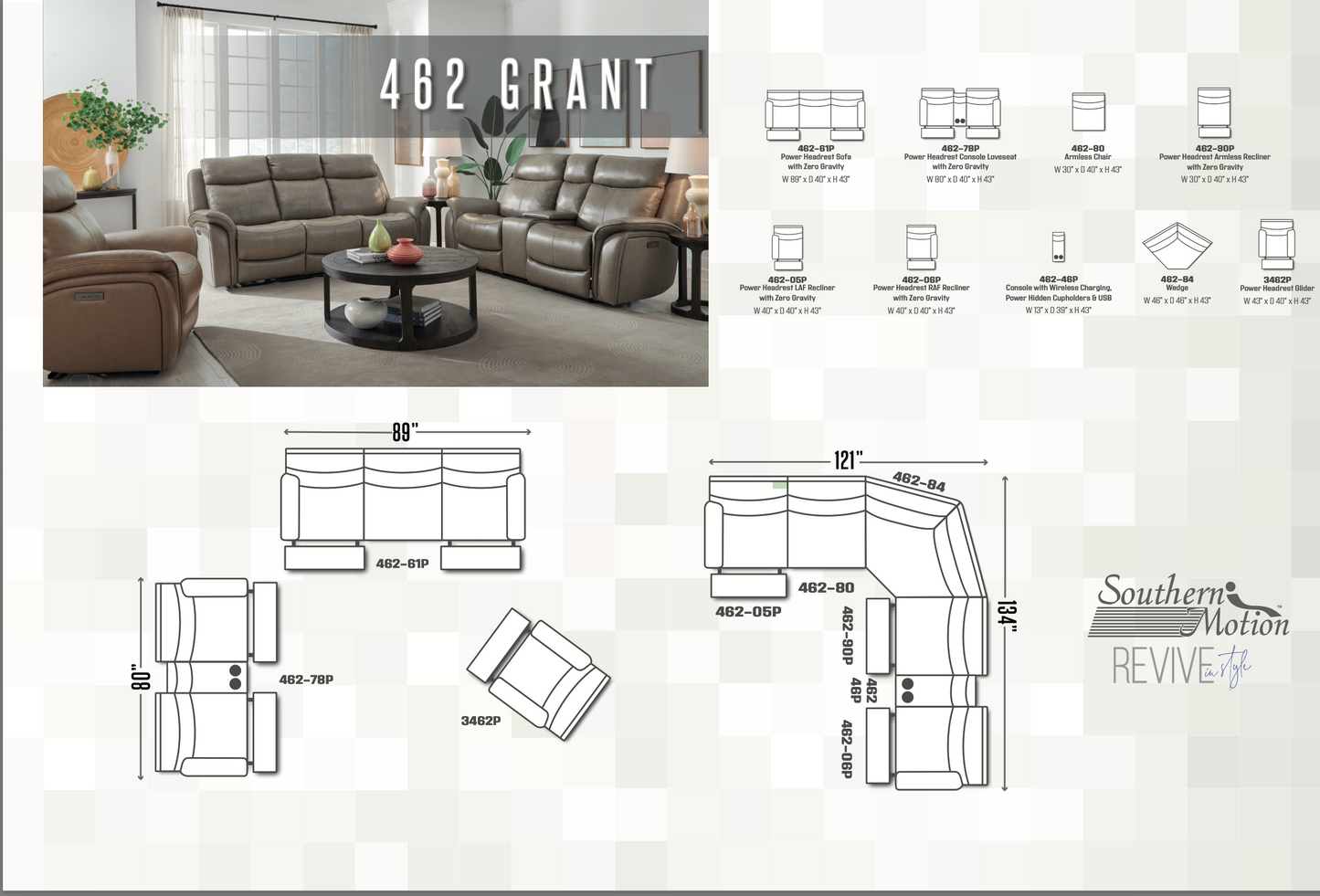 Grant Double Power Reclining Sofa, Console Loveseat or Recliner