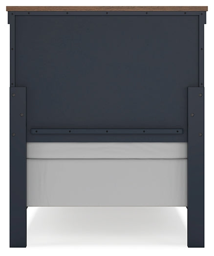 Landocken Twin Panel Headboard with Mirrored Dresser and Nightstand