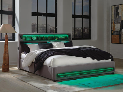 Verishaw King Upholstered Bed with Wireless Audio