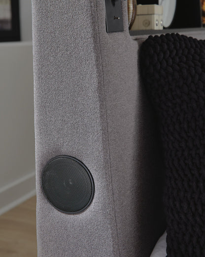 Verishaw King Upholstered Bed with Wireless Audio