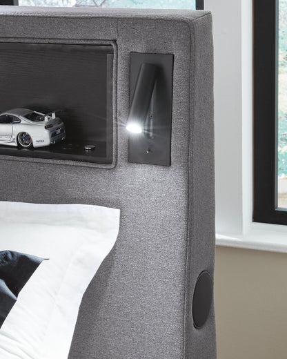Verishaw Twin Upholstered Bed with Wireless Audio