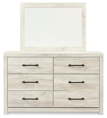 Cambeck King Panel Bed with 2 Storage Drawers with Mirrored Dresser and Nightstand