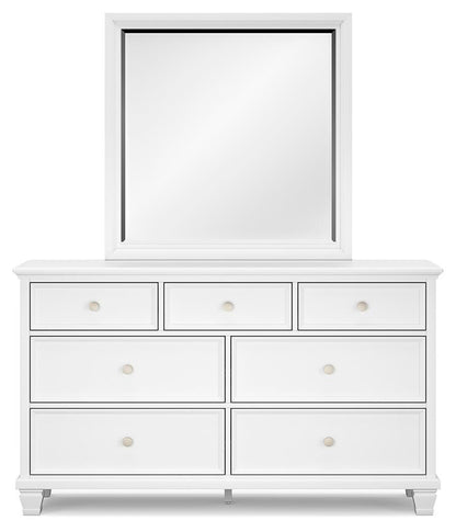 Fortman Queen Panel Bed with Mirrored Dresser and Nightstand