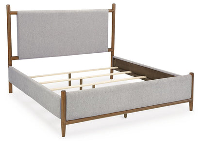 Lyncott Queen Upholstered Bed with Mirrored Dresser and Nightstand