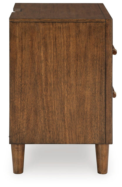 Lyncott California King Upholstered Bed with Mirrored Dresser and Nightstand