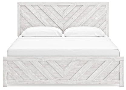 Cayboni King Panel Bed with Mirrored Dresser and Nightstand