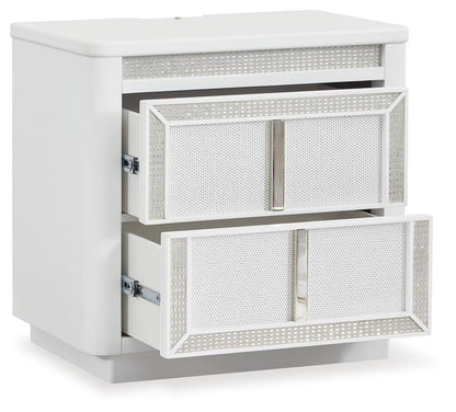 Chalanna California King Upholstered Storage Bed, Dresser, Mirror and Nightstand