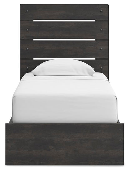 Hollivern Twin Panel Bed with Storage, Dresser, Mirror and Nightstand