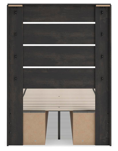 Hollivern Twin Panel Bed with Storage, Dresser, Mirror and Nightstand