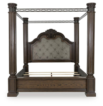 Maylee King Canopy Bed, Dresser, Mirror and Nightstand