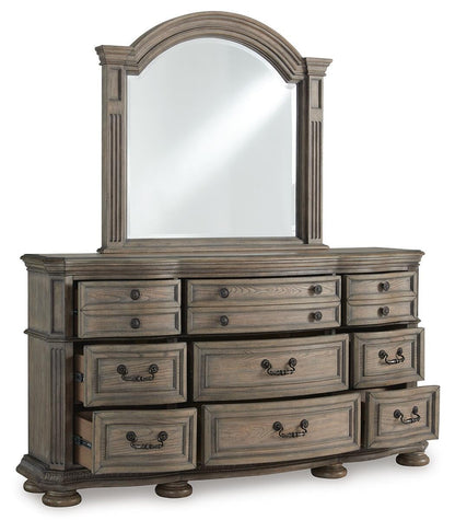 Ardenfield King Upholstered Sleigh Bed, Dresser, Mirror and Nightstand