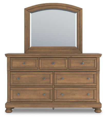 Feddinger King Panel Bed with Mirrored Dresser and Nightstand