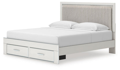 Zuraleus King Upholstered Panel Platform Storage Bed, Dresser, Mirror and Nightstand