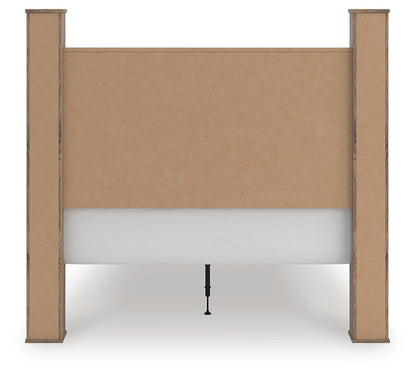 Rusticott Queen Poster Bed with Mirrored Dresser and Nightstand