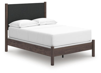 Pamytta Full Upholstered Panel Bed, Dresser, Mirror and Nightstand