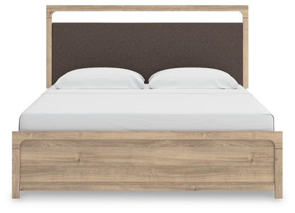 Kinlanni King Upholstered Panel Bed, Dresser, Mirror and Nightstand
