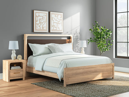 Kinlanni King Upholstered Panel Bed, Dresser, Mirror and Nightstand