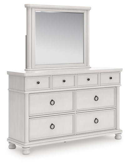 Rowlenstown California King Poster Bed, Dresser, Mirror and Nightstand