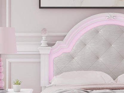 Kozlani Full Upholstered Panel Bed, Dresser, Mirror and Nightstand