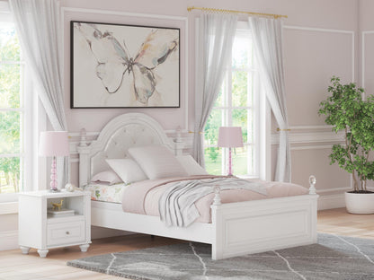 Kozlani Full Upholstered Panel Bed, Dresser, Mirror and Nightstand