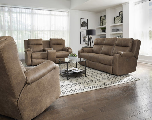 Contour Power Headrest Double Reclining Sofa and Loveseat with SoCozi