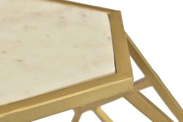 White Marble and Gold Accent Table