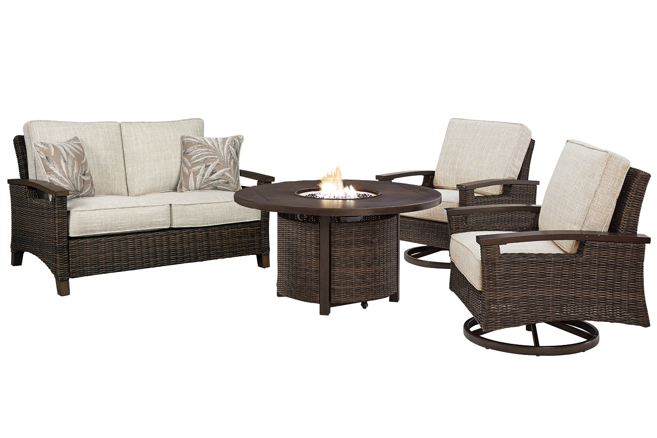Paradise Trail Outdoor Loveseat and 2 Lounge Chairs with Fire Pit Table